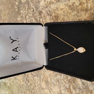 Kay jewelers diamond and natural opal necklace in 14kt yellow gold